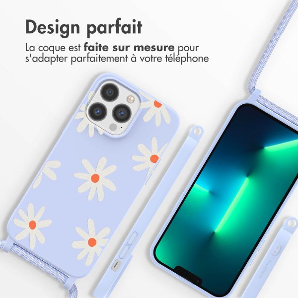 imoshion Coque design en silicone avec cordon Apple iPhone 13 Pro Max - Lila Flower Distance