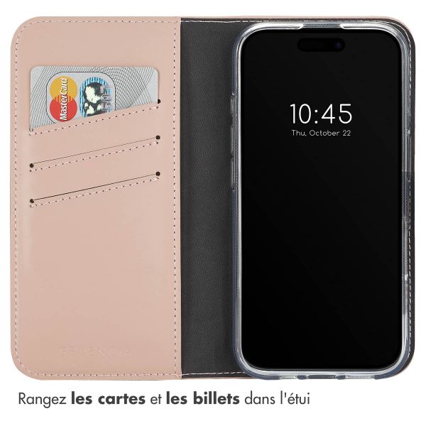 Selencia Étui portefeuille en cuir véritable Apple iPhone 16 Plus - Dusty Pink