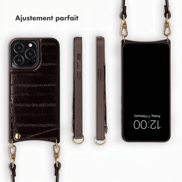 Selencia Nova coque arrière en cuir véritable avec porte-cartes Apple iPhone 13 Pro - Dark Chocolate