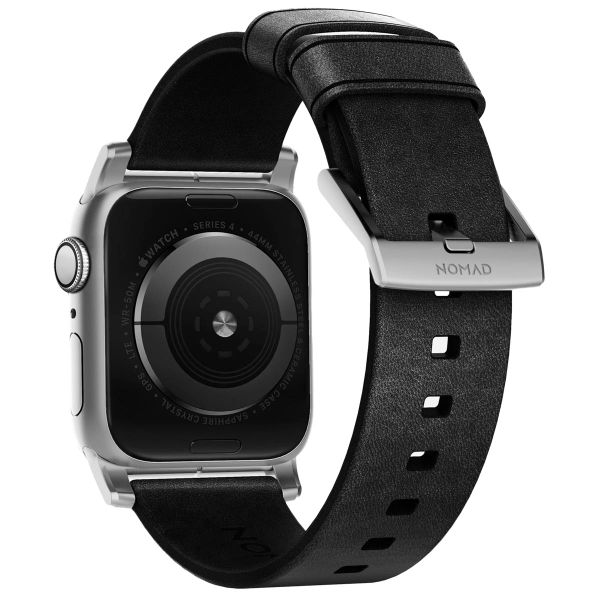 Nomad Bracelet en cuir moderne Apple Watch Series 1 á 10 / SE / Ultra (2) (44/45/46/49 mm) - Noir/Argent