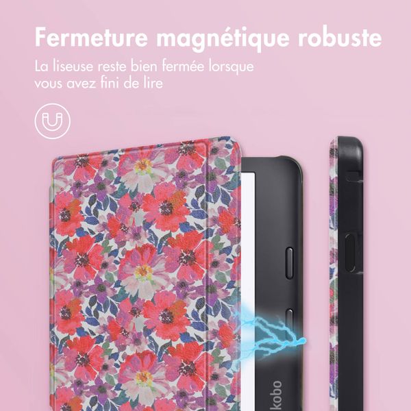 imoshion Design Slim Hard Sleepcover avec support Kobo Libra 2 / Tolino Vision 6 - Flower Watercolor