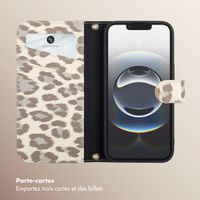 Selencia Étui de télephone portefeuille imprimé léopard Sabi Apple iPhone 16e - Soft Ivory