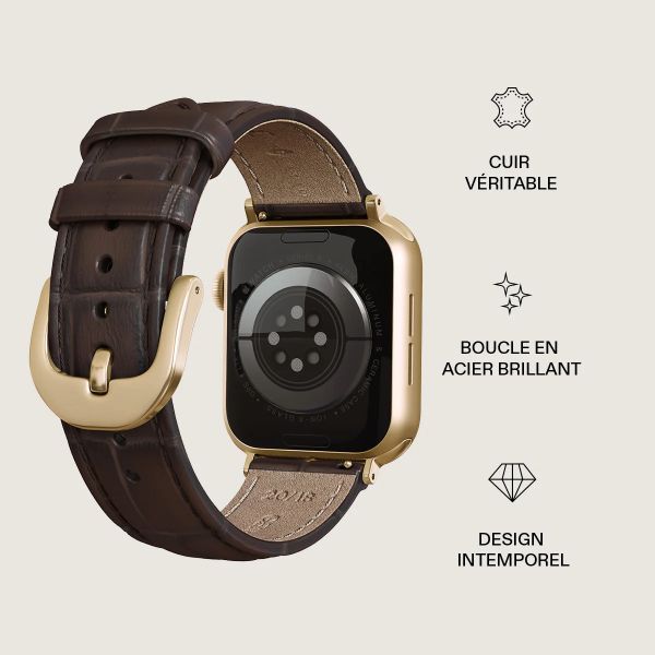 Burga Bracelet en cuir véritable Apple Watch Series 1 - 9 / SE (38/40/41 mm) | Series 10 / 11 (42 mm) - Espresso / Gold