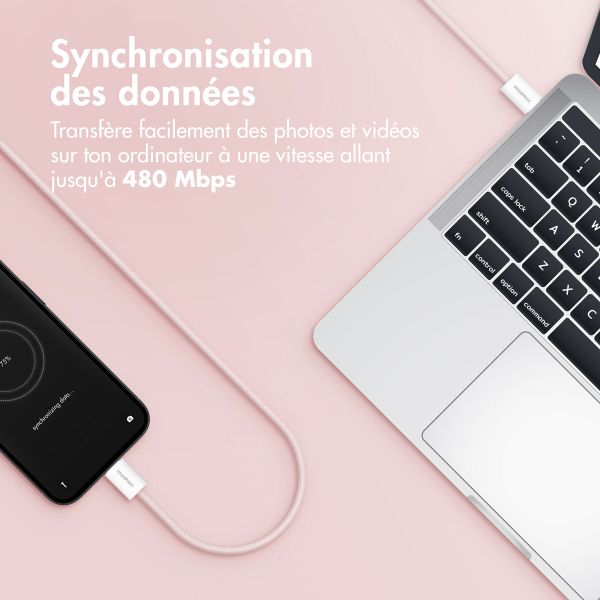 imoshion Câble USB-C vers USB-C - Tressé - 2 mètres - Rose