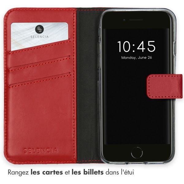 Selencia Étui portefeuille en cuir véritable iPhone SE (2022 / 2020) / 8 / 7 / 6(s) - Rouge