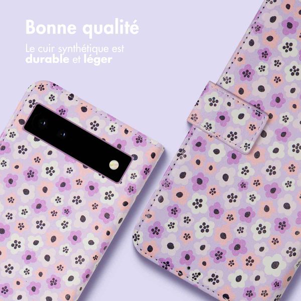 imoshion Étui de télephone portefeuille Design Google Pixel 6a - Purple Flowers