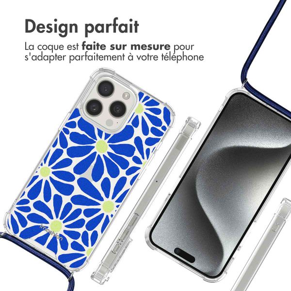 imoshion Coque Design avec cordon iPhone 15 Pro Max - Cobalt Blue Flowers Connect