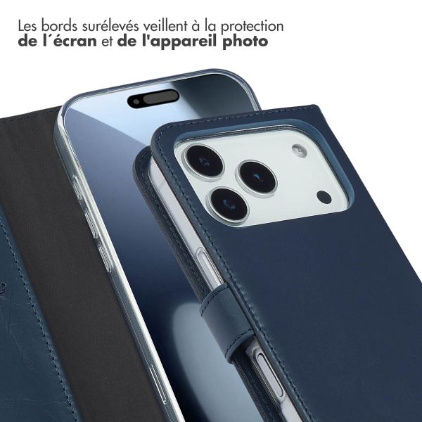 Selencia Étui portefeuille en cuir véritable Apple iPhone 17 Pro - Blauw