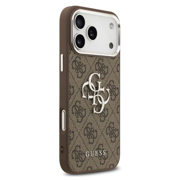 Guess Coque 4G Metal Logo Backcover Apple iPhone 17 Pro - Silver Edge - Brown