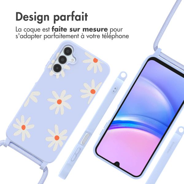 imoshion Coque design en silicone avec cordon Samsung Galaxy A15 (5G/4G) - Lila Flower Distance