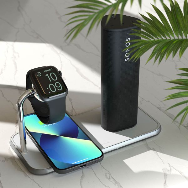 Zens Chargeur sans fil 3-en-1 en aluminium | Double station de charge sans fil + Apple Watch - Blanc