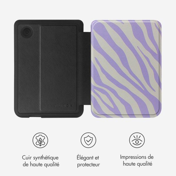 Selencia Étui de liseuse portefeuille Vivid Kobo Clara Colour / Clara BW - Zebra Light Lilac