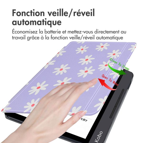 imoshion Design Slim Hard Sleepcover avec support Kobo Libra H2O - Flowers Distance