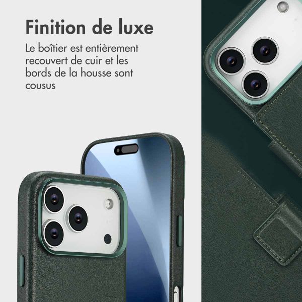 Accezz Étui de télephone portefeuille en cuir 2-en-1 avec MagSafe Apple iPhone 17 Pro - Cedar Green