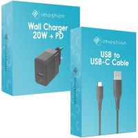 imoshion Chargeur Mural avec câble USB-C vers USB - Chargeur - Textile tissé - 20 Watt - 1,5 mètres - Noir