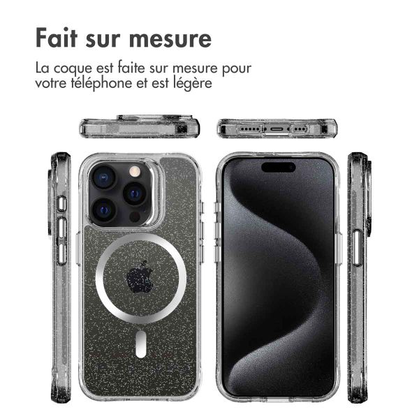 imoshion Coque arrière transparente Pailletée avec MagSafe Apple iPhone 15 Pro - Argent
