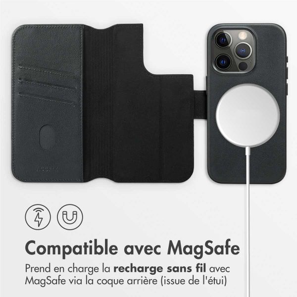 Accezz Étui de télephone portefeuille en cuir 2-en-1 avec MagSafe Apple iPhone 15 Pro - Onyx Black