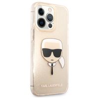 Karl Lagerfeld Coque arrière Karl's Head Silicone Glitter iPhone 13 Pro - Transparent Dorée