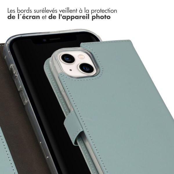 Selencia Étui de téléphone portefeuille en cuir véritable iPhone 14 Plus - Air Blue