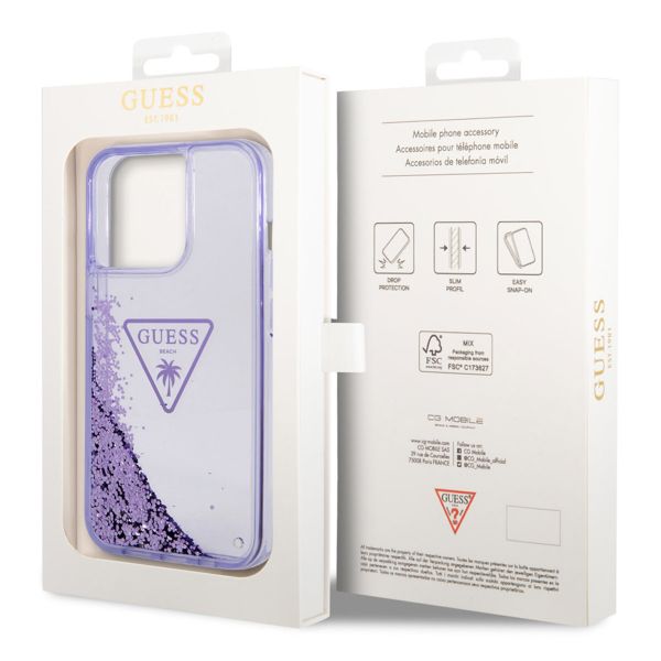 Guess Coque Liquid Glitter iPhone 14 Pro - Lila