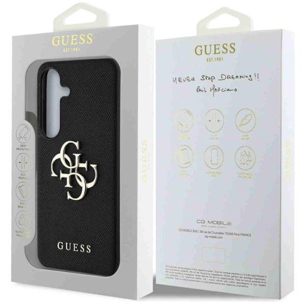 Guess Coque 4G Metal Logo Saffiano Samsung Galaxy S25 - Noir