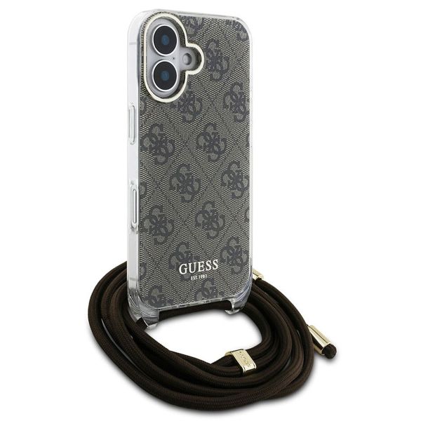 Guess Coque arrière avec cordon 4G Print iPhone 16 - Marron