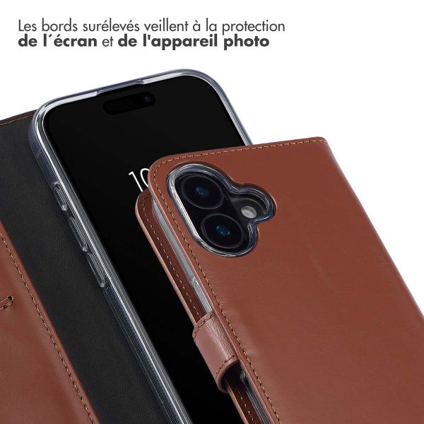 Selencia Étui de téléphone portefeuille en cuir véritable iPhone 16 - Brun clair