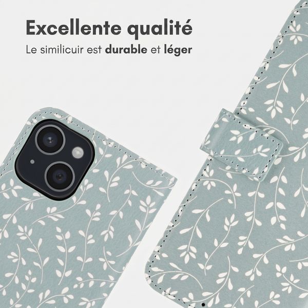 imoshion Étui de télephone portefeuille Design Apple iPhone 15 - Smoke Green Flowers