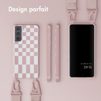 Selencia Coque design en silicone avec cordon amovible Samsung Galaxy S21 - Irregular Check Sand Pink