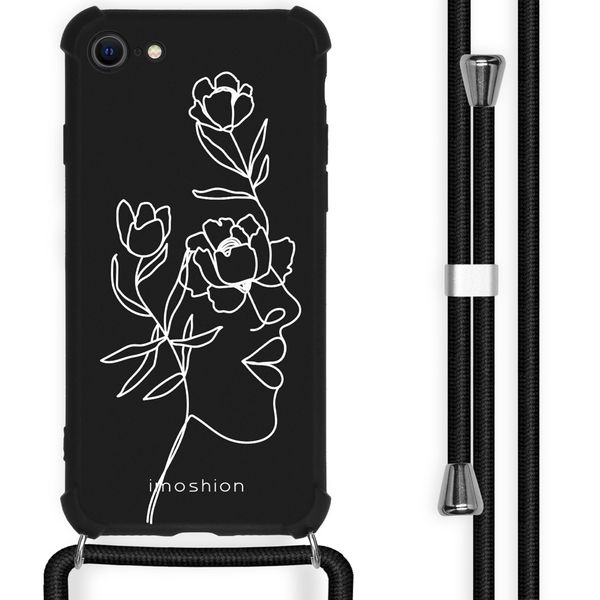 imoshion Coque Design avec cordon iPhone SE (2022 / 2020) / 8 / 7 - Woman Flower Black