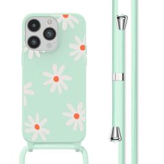 imoshion Coque design en silicone avec cordon Apple iPhone 14 Pro - Green Flower Distance