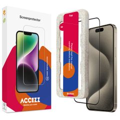 Accezz Protection d'écran en verre trempé avec applicateur iPhone 15 Pro - Transparent