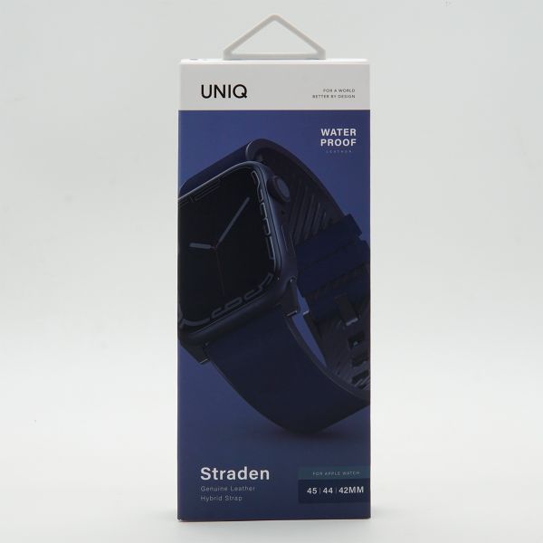 Uniq Bracelet Straden étanche en cuir Apple Watch Series 1 t/m 11 / SE / Ultra (44/45/46/49 mm) - Prussian