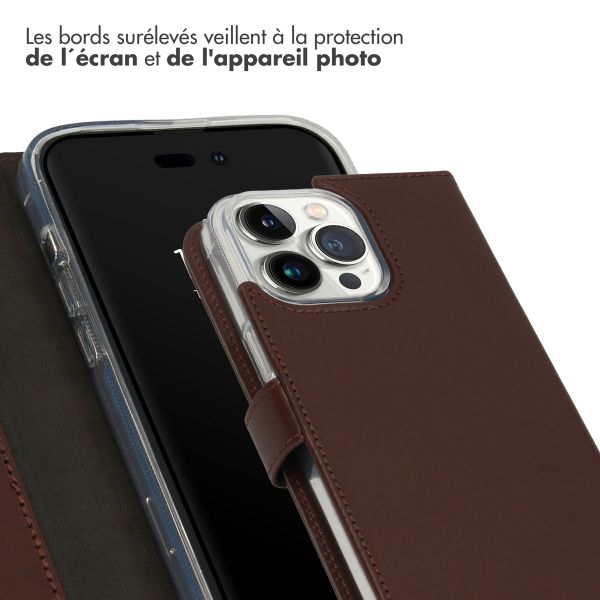 Selencia Étui portefeuille en cuir véritable Apple iPhone 14 Pro Max - Marron