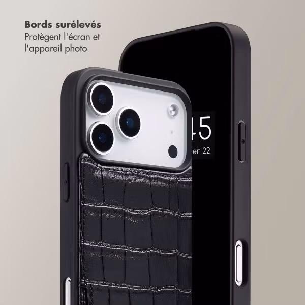Selencia Coque de télephone Nova Croco avec cordon et porte-cartes Apple iPhone 17 Pro Max - Noir