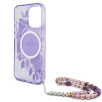 Guess MagSafe IML Flowers Case avec beads strap iPhone 15 Pro - Purple