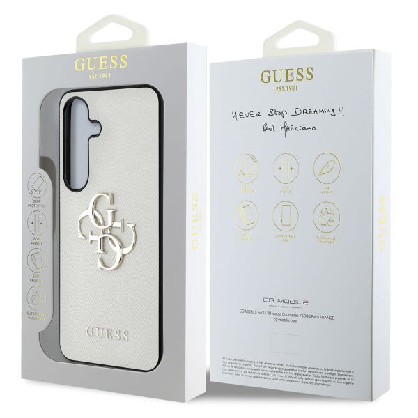 Guess Coque 4G Metal Logo Saffiano Samsung Galaxy S25 - Beige