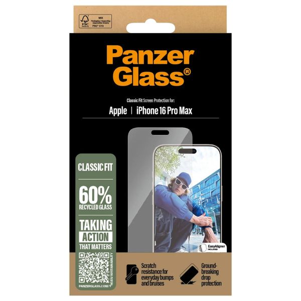 PanzerGlass Protection d'écran en verre trempé Anti-bactériesr iPhone 16 Pro Max