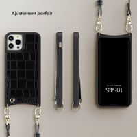 Selencia Coque Croco avec cordon et porte-cartes Nova iPhone 12 (Pro) - Black