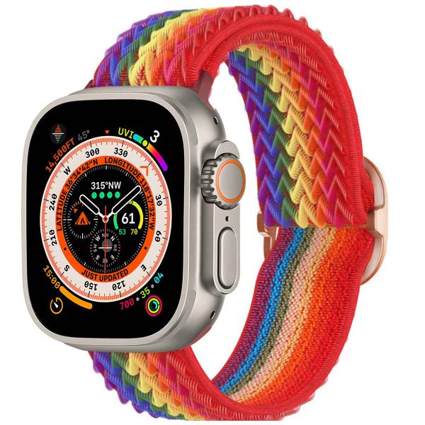 imoshion Bande élastique en nylon Apple Watch Series 1-10 / SE / Ultra (2) - 42/44/45/46/49 mm - ﻿Rainbow