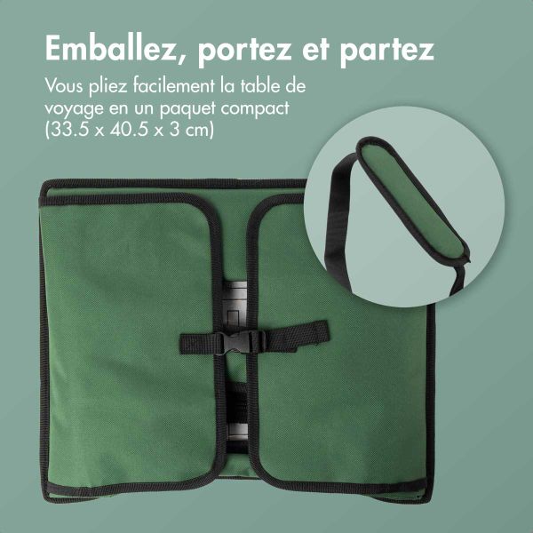 imoshion Table de voyage - Support de tablette voiture - 7 compartiments de rangement - Inclus 2 coloriages - Vert