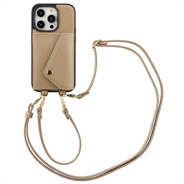 Selencia Coque à cordon avec porte-cartes enveloppe Sera iPhone 14 Pro - Beige