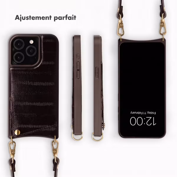 Selencia Nova coque arrière en cuir véritable avec porte-cartes Apple iPhone 15 Pro - Dark Chocolate