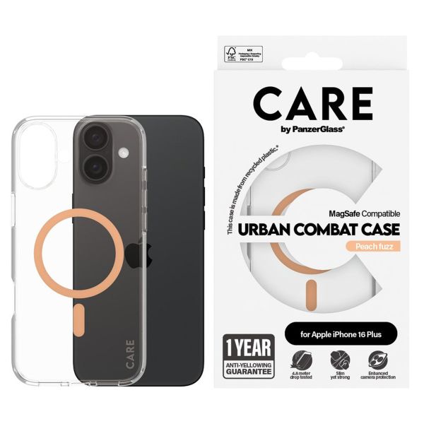 CARE by PanzerGlass Coque Urban Combat MagSafe iPhone 16 Plus - Transparent / Peach