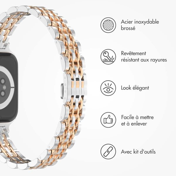 Selencia Bracelet en acier slim style Jubilee Apple Watch Series 1 t/m 9 / SE (38/40/41 mm) | Series 10 / 11 (42 mm) - Zilver & Rosé Goud / Silver & Rose Gold