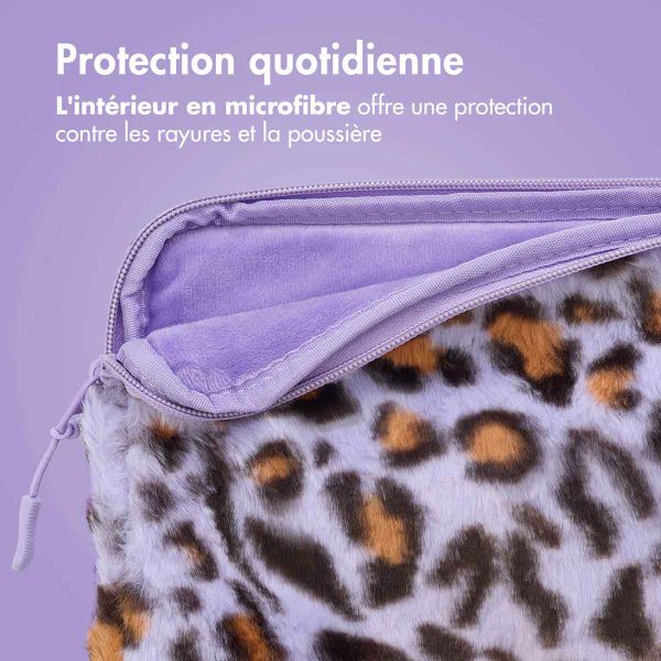 imoshion Pochette ordinateur Fluffy 13-14 pouces - Leopard Lilac