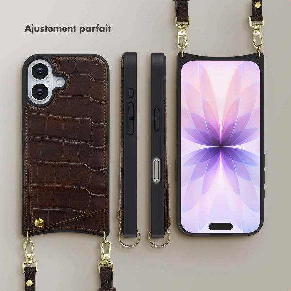 Selencia Coque de télephone Nova Croco avec cordon et porte-cartes Apple iPhone 17 - Choco Brown