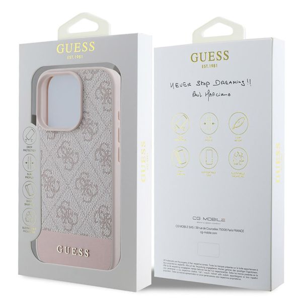 Guess Coque arrière Bottom Stripe 4G Apple iPhone 16 Pro - Rose