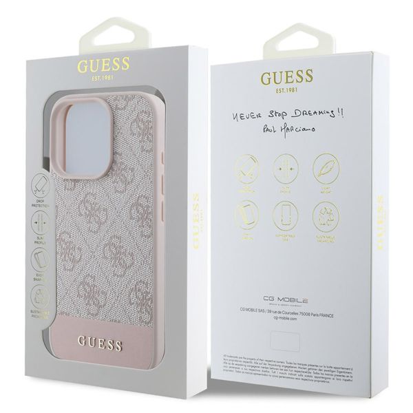 Guess Coque arrière Bottom Stripe 4G iPhone 16 Pro - Rose