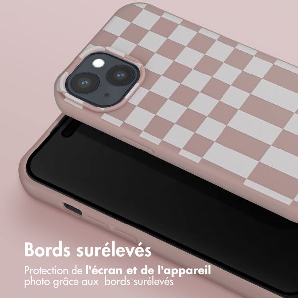 Selencia ﻿Coque design en silicone avec cordon amovible iPhone 15 Plus - Irregular Check Sand Pink